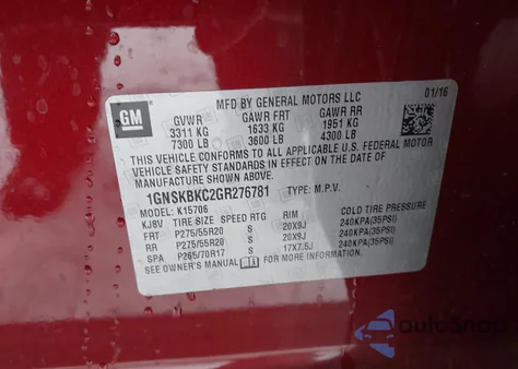 2016 Chevrolet Tahoe Lt from USA, damaged, VIN 1GNSKBKC2GR276781